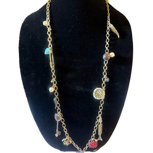Betsey Johnson Long Chain Gold Necklace with Colorful Charms